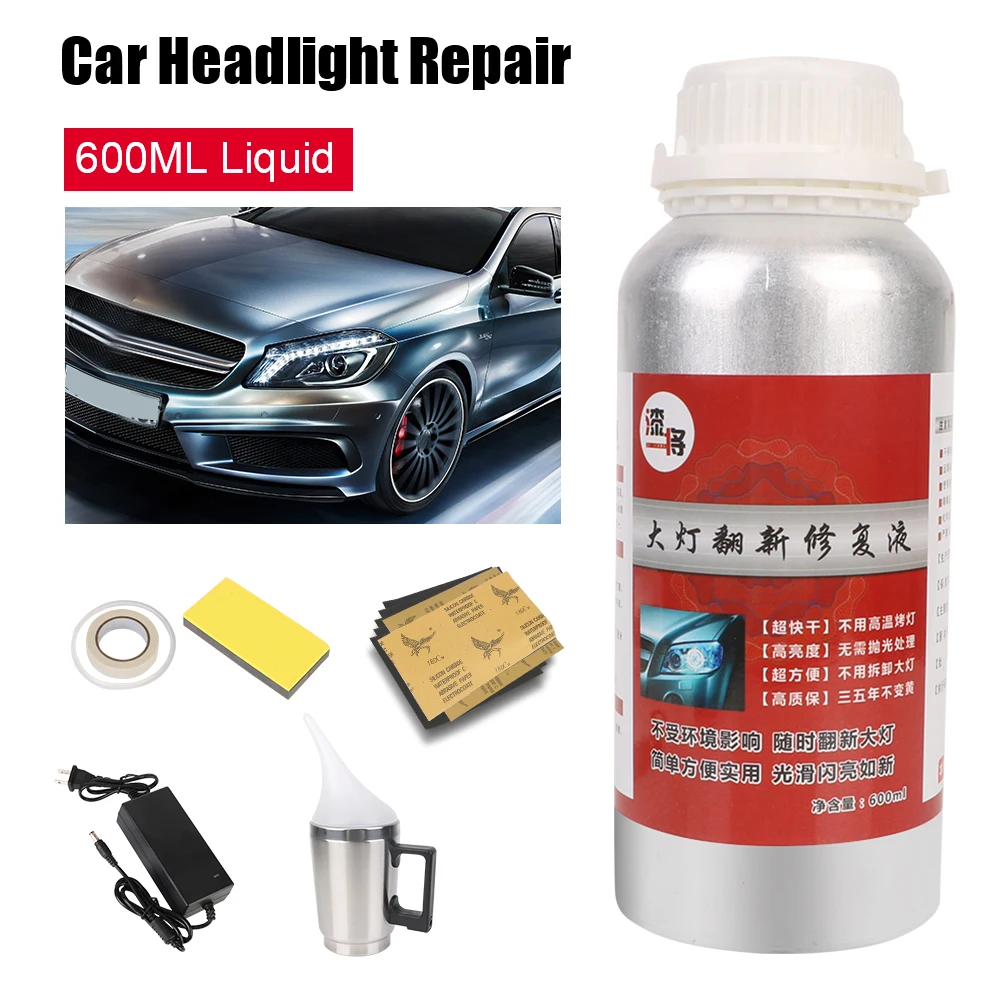 

Car Headlight Restoration Polish Kit 600ml Lamp Restoration Agent Refurbishmen Scratch Polishing Coat With 6pcs Sanding Paper
