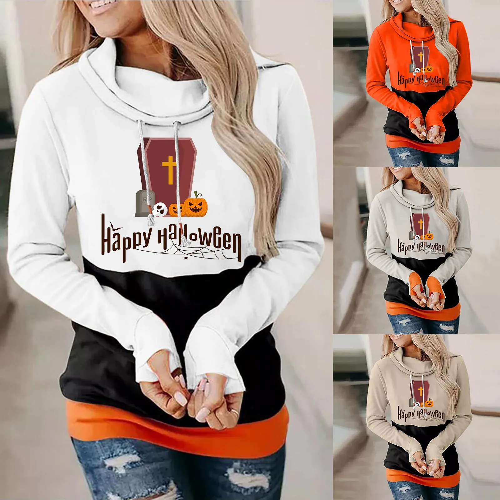 

Women Halloween Printing Sweatshirt Casual Long Sleeve Hooded Loose Mens Insulated Hoodie Earth Plover Lime Zip up Hoodie