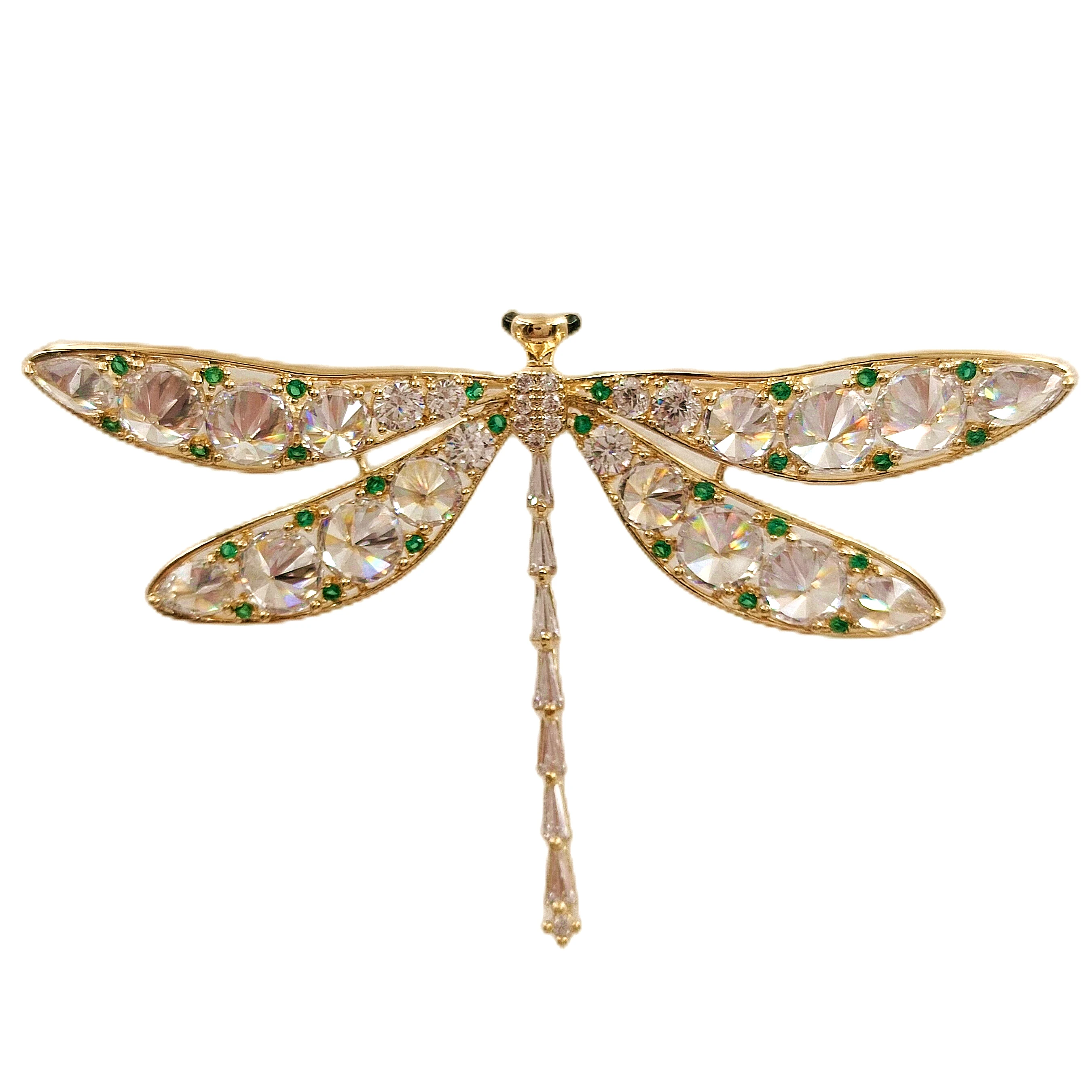 

Sparkling Gold Tone Green Accent Clear Dragonfly Brooches Pins Insect Bug Collection Jewelry for Mother Grandmother Mom-in-law