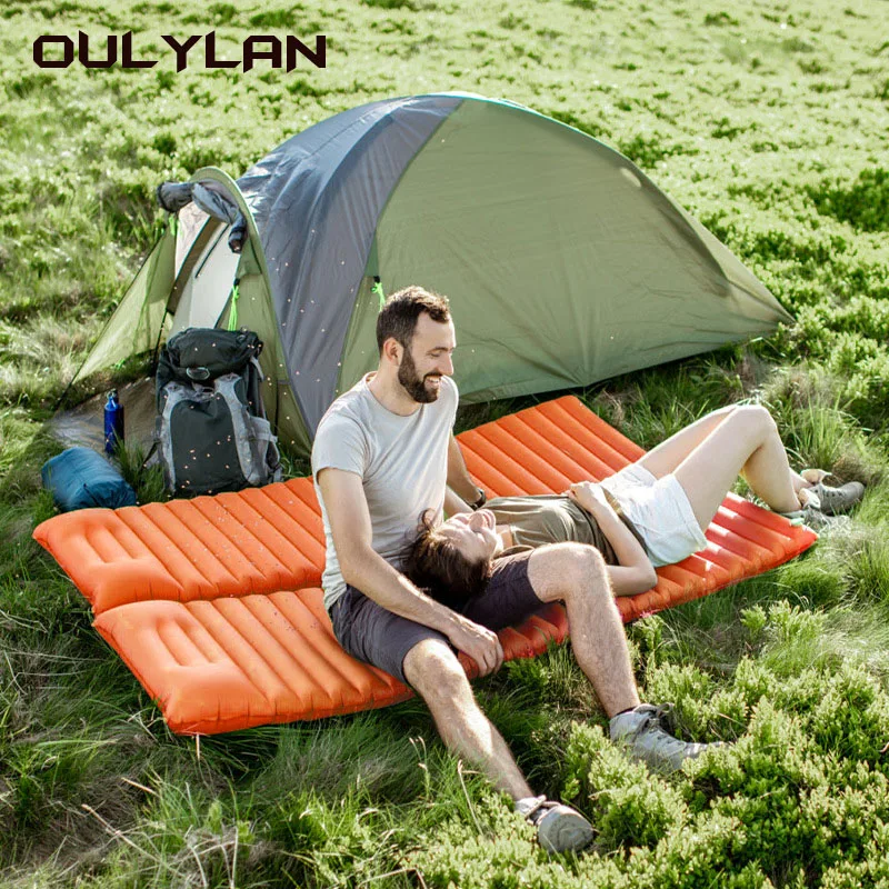 

Oulylan Outdoor Inflatable Mattress Ultralight Sleeping Pad for Camping Built-in Pump Air Mat with Pillow Hiking Travel