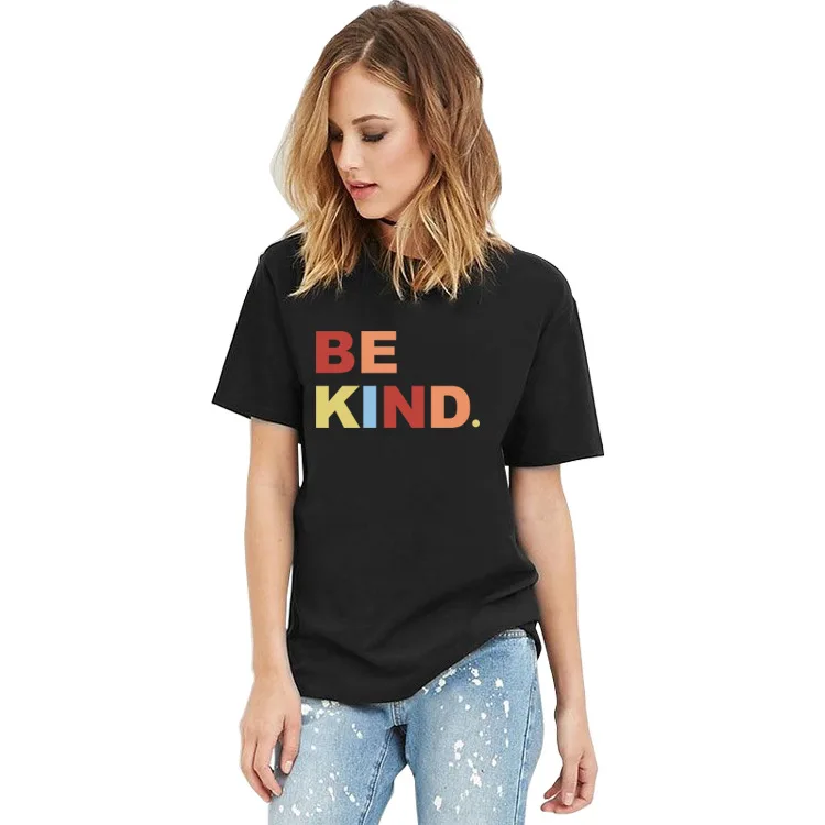 

Be KIND Tshirt Aesthetic Womens Clothing Casual Letter O-Neck Harajuku Shirt 2022 New Fashion Graphic Tees Women 90s Plus Size L
