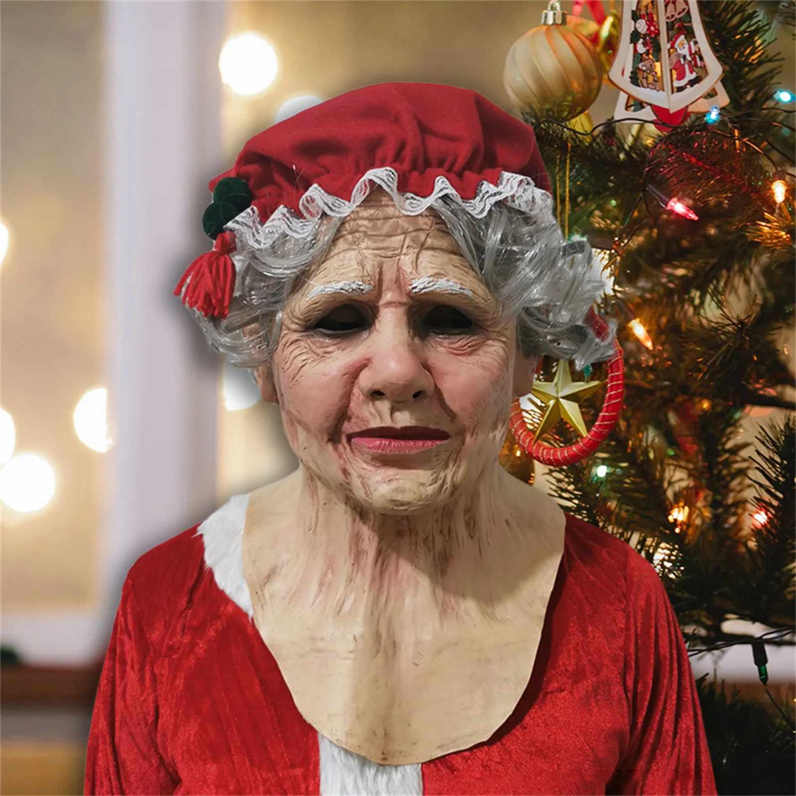 Бабушка на Хэллоуин искусственная маска головной убор мятое лицо человека
