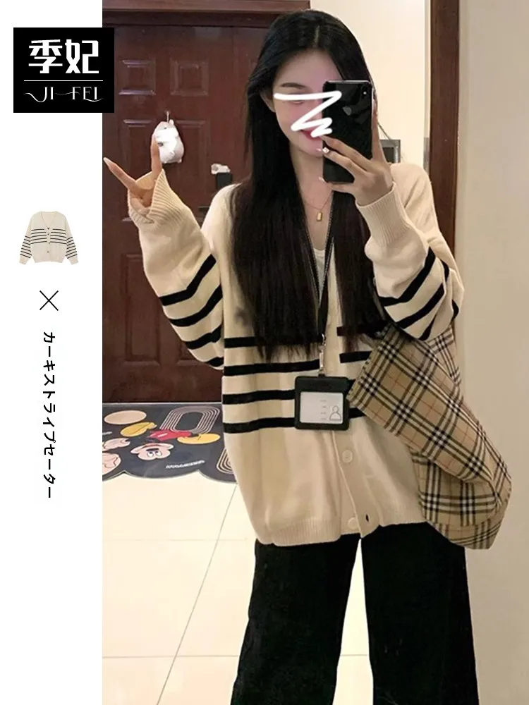 Полосатый свитер Idle Sle High Sense вязаный кардиган верхняя одежда женская осень и зима