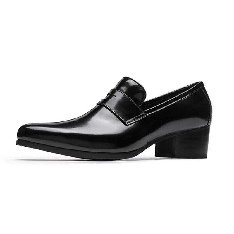 

Patent Leather Mens Leather Shoes with Heels Luxury Genuine Leather Man Party Footwear Slip on No Laces Casual Business Shoes
