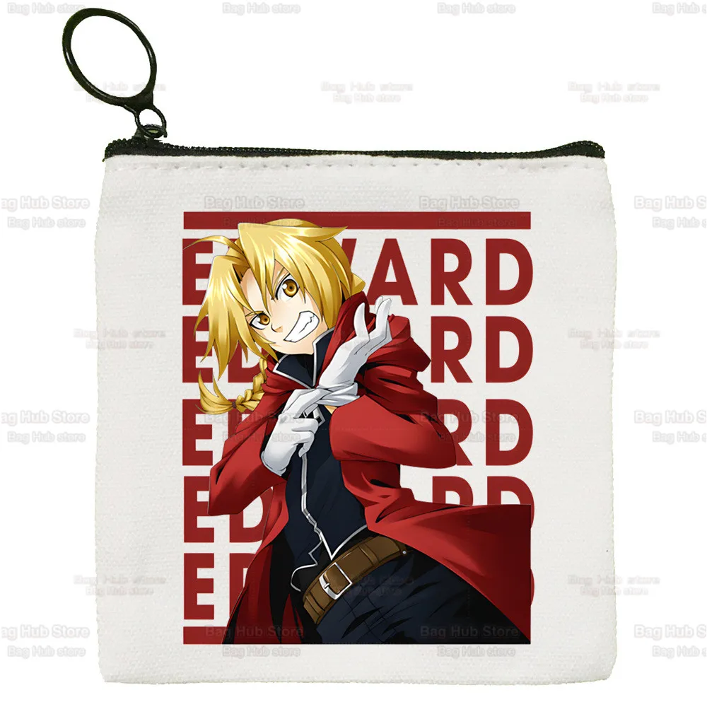 Fullmetal AlchemistCanvas Coin Purse  Edward Elric Canvas Bag Small Alphonse Elric Square Bag Key Bag Card Cartoon Coin Bag
