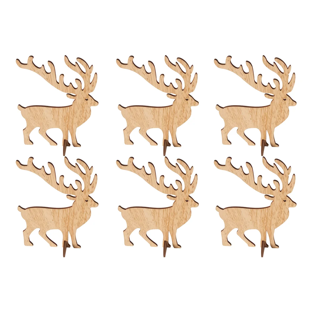 

6pcs Adorable Christmas Elk Desktop Decor Household Elk Tabletop Adornments Wooden Cartoon Elk Ornaments Delicate Elk Crafts