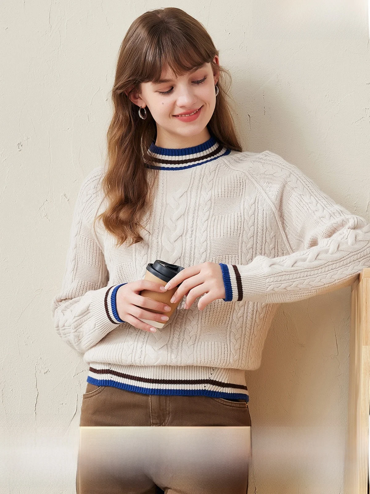 Comonboka 24 осенне-зимний новый витой 00% овечий свитер с воротником до половины