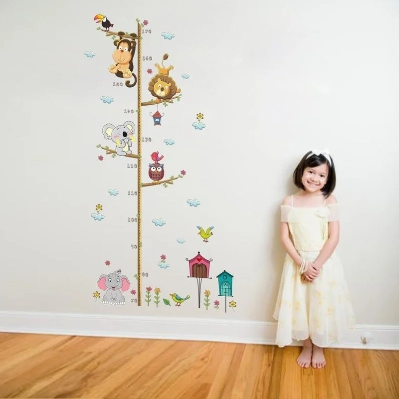 

Cartoon Height Measure Wall Sticker for Kids Rooms Growth Chart Animals Lion Monkey Owl Elephant Nursery Room Decor Wall Art