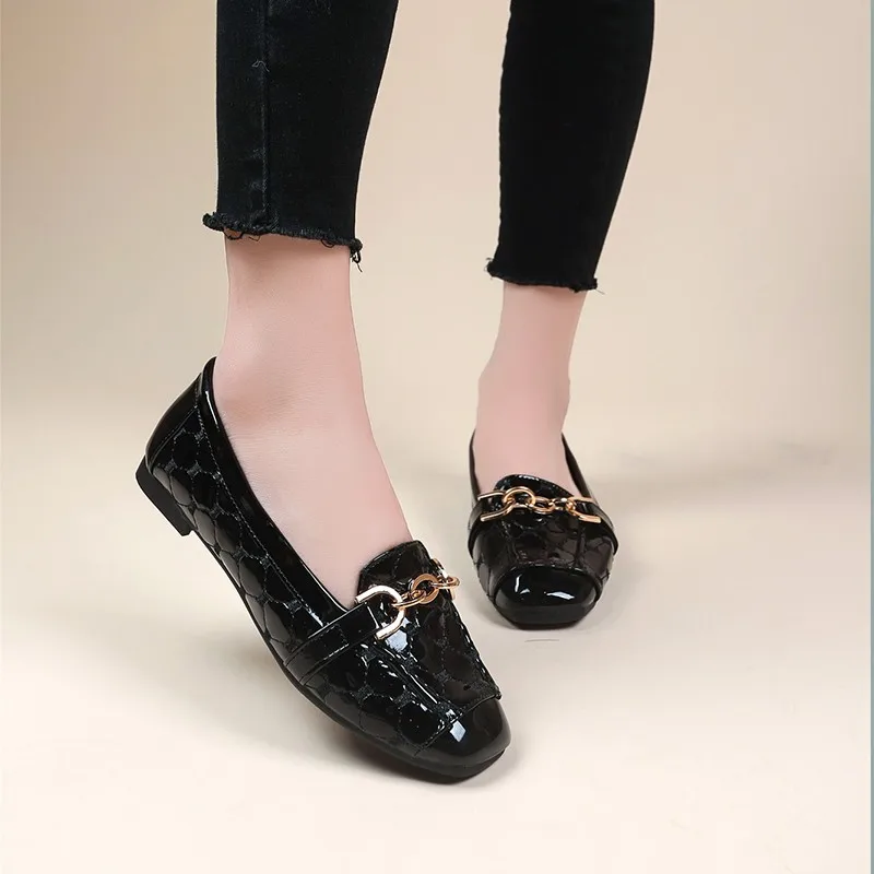 

Туфли женские на плоской подошве, удобные лоферы, квадратная подошва, мягкая подошва, белые, черные, красные, весна-осень