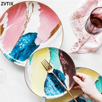 colorful porcelain dinner nordic ceramic plate to serve kitchen restaurant crockery dessert cake bread home decor cute plates