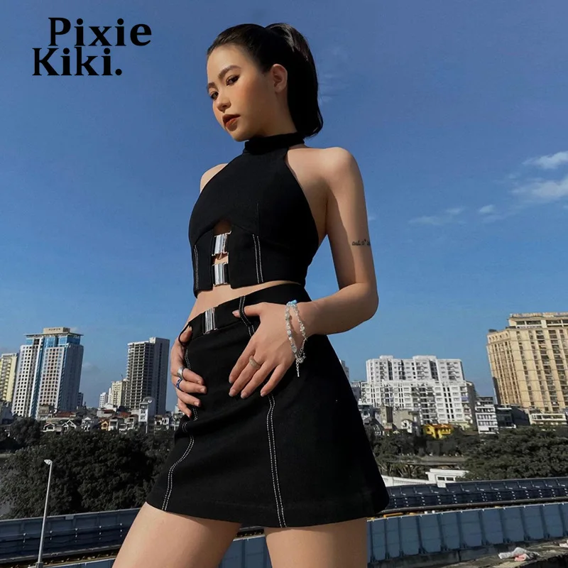 

Топ PixieKiki с металлической пряжкой, с вырезами, на бретелях, сексуальный летний сезон 2022, женские уличные модные майки с открытой спиной, модн...