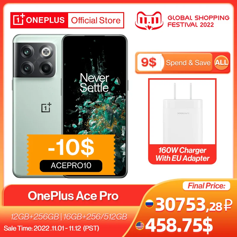 New Global Rom OnePlus Ace Pro 5G 10T 10 T Smartphone 150W SUPERVOOC Charge 4800mAh Cellphone 6.7 AMOLED Display 50MP Camera NFC