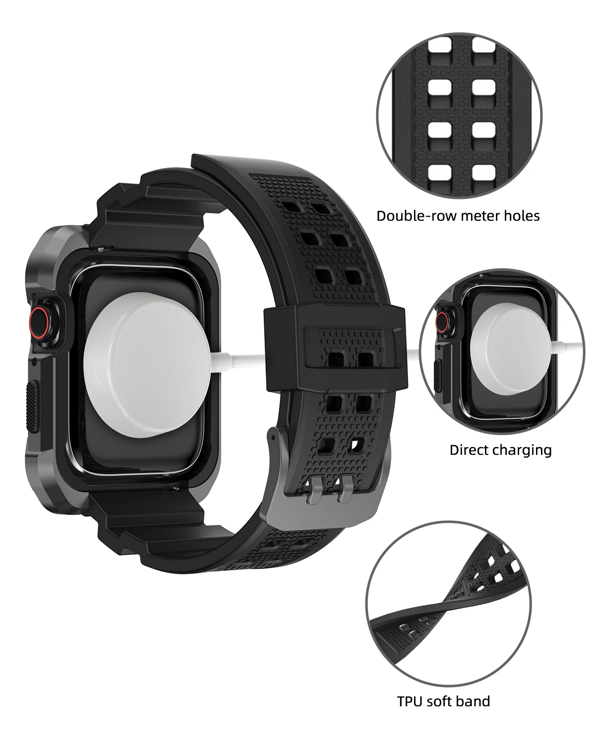 TPU Military Bracelet+Metal Case for Apple Watch Series 7 Strap 45mm Band Stainless Steel Bumper Armor for iWatch SE 6 5 4 44mm