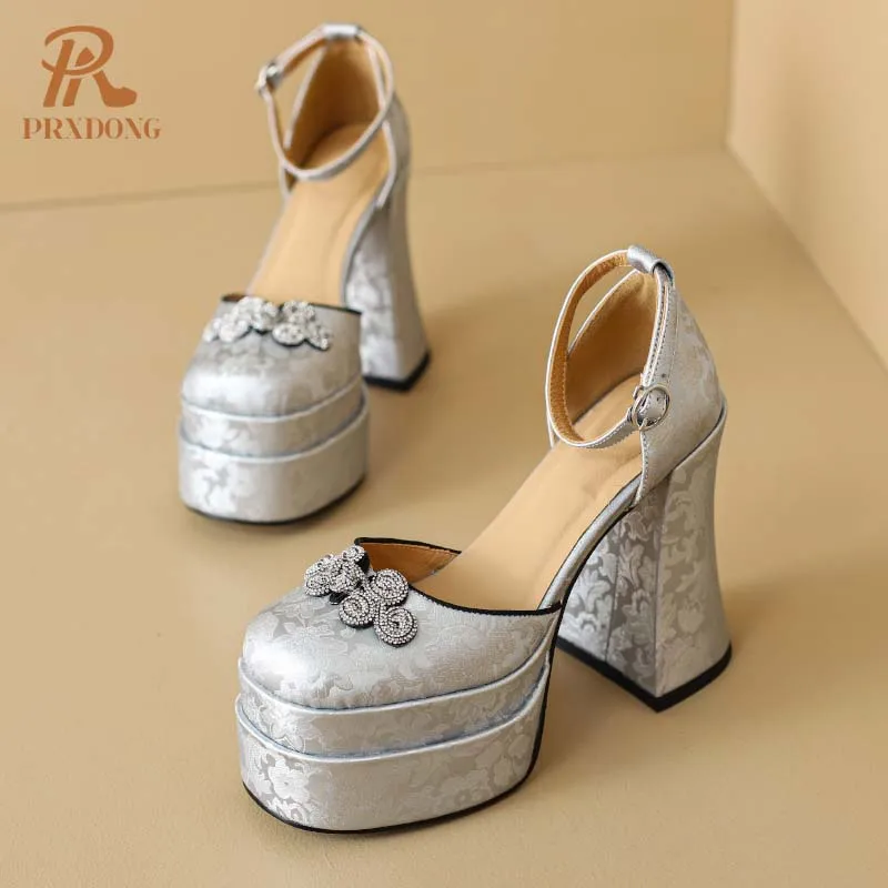 Женские туфли-лодочки на платформе PRXDONG серебристо-зеленые классические