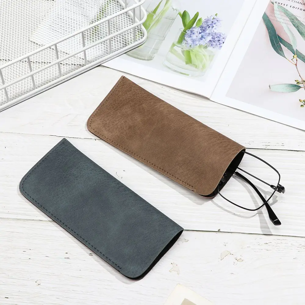 

1Pc Soft Leather Opening Reading Glasses Bag Case Waterproof Solid Zipper Sun Glasses Pouch Simple Eyeglasses Storage Bags