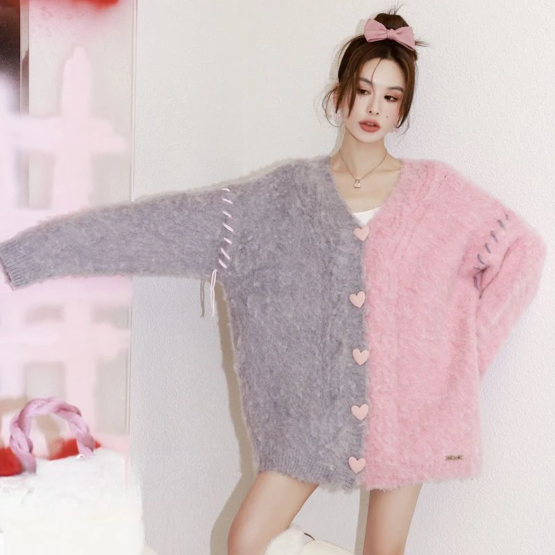 

Women's Contrast Color Spring Summer Knit Cardigan Coat Women's Top Sweater Thin Fashion Sweet Jacket Korean Fashion T171