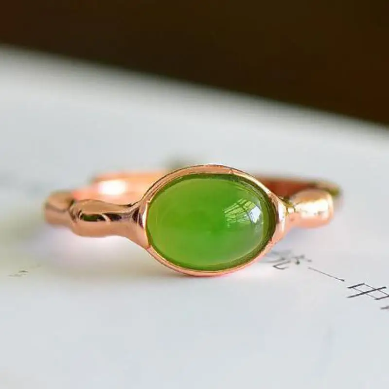 

Natural Green Jade Ring S925 Sterling Silver Hetian Jades Nephrite Rose Gold Rings Adjustable Women Fine Jewelry Accessories