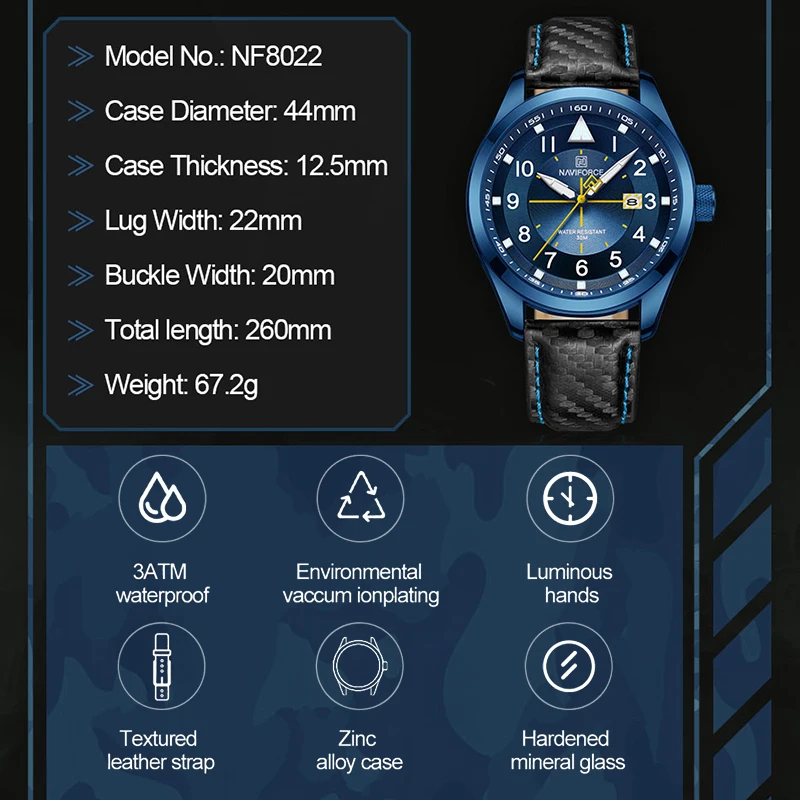 Часы наручные NAVIFORCE Мужские кварцевые Брендовые спортивные классические