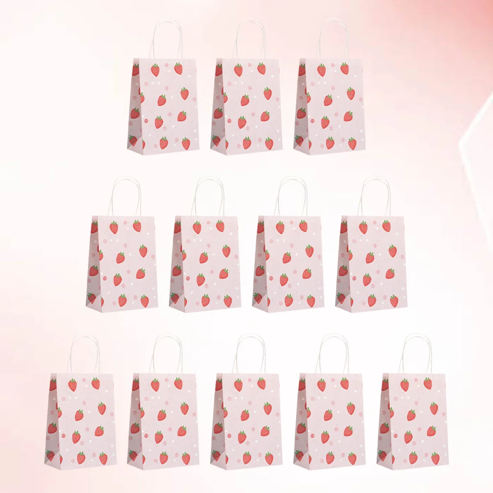 

15 Pcs Tote Bag Strawberry Gifts Candy Candies Brown Paper Bags Printing Storage Cartoon