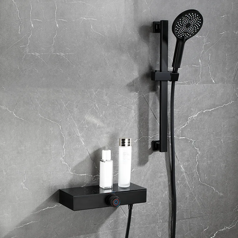 

Head High Pressure Shower Set Mixer Rainfall Replete Black Shower Set Holder Hand Thermostat Ducha Chuveiro Bathroom Fixtures