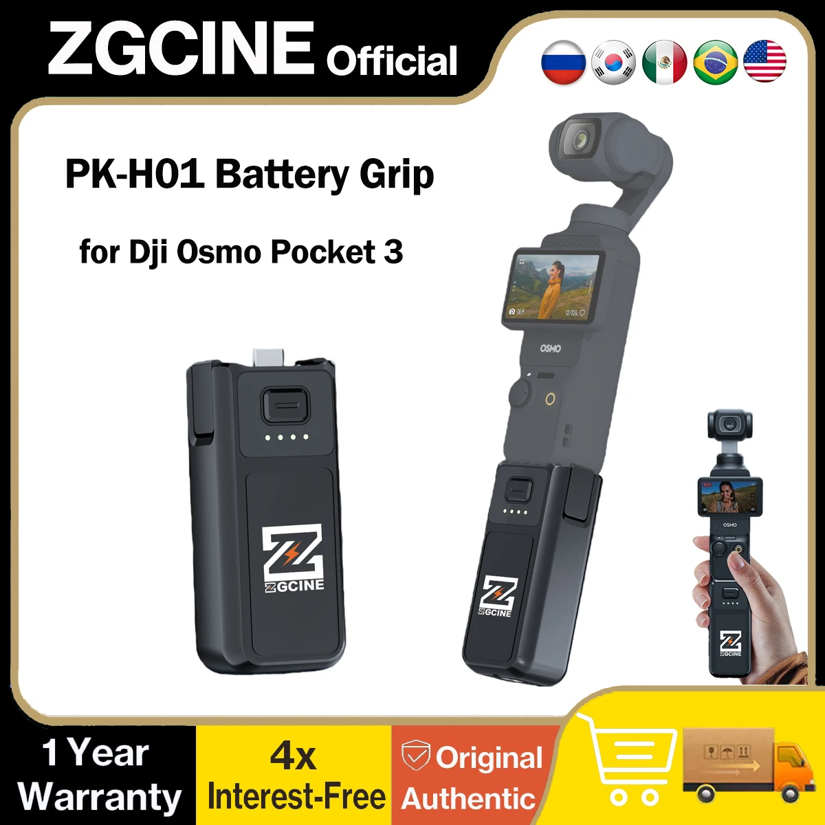 Фото ZGCINE Osmo Pocket 3 Ручка аккумулятора PK-H01 17 Вт PD Ручка аккумулятора с быстрой зарядкой 3200 мАч для DJI Pocket 3, Поддержка передачи данных №1
