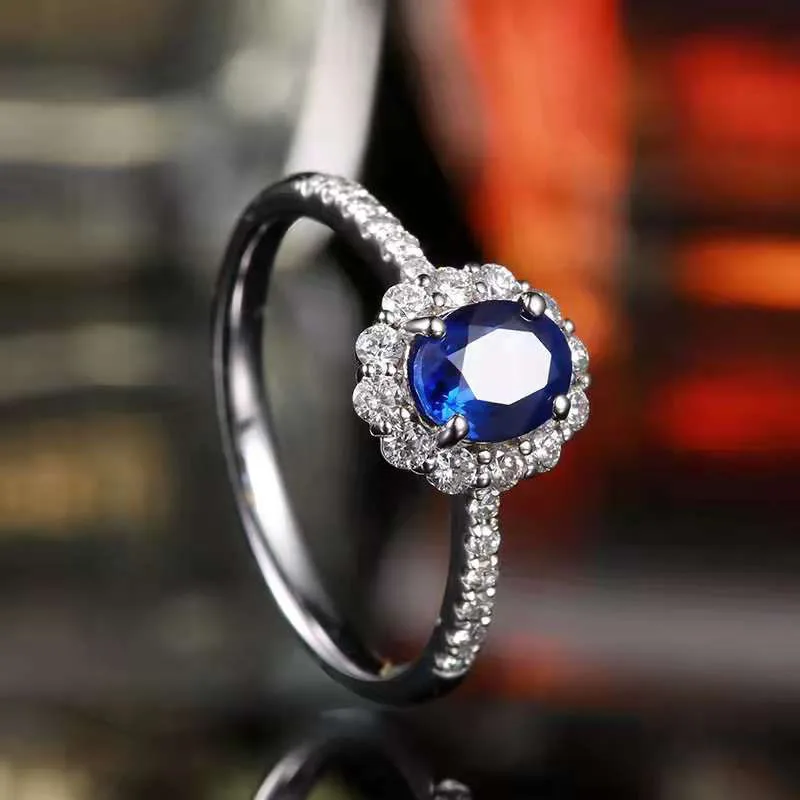 

Blue Open Ring Classic Four-claw Round Copper Inlaid Zircon Wedding Ring Vintage Silver Engagement Ring Ladies Party Jewelry