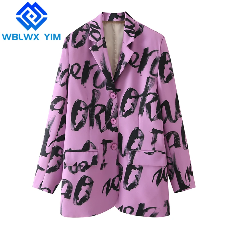 

Blazer Jackets Women Single Breasted Fashion Letter Graffiti Print Suit Jacket Spring Autumn High Quality Blazers Coat Female