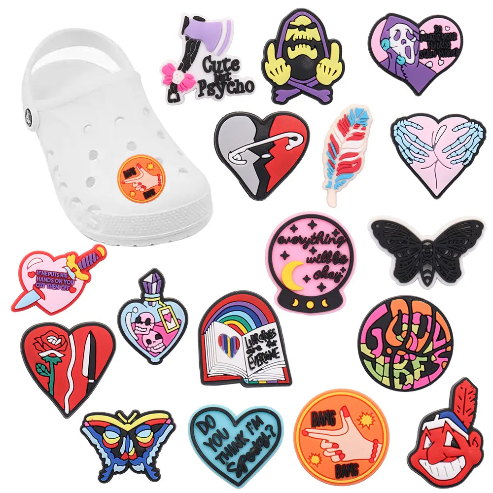 

1-17Pcs PVC Shoe Accessories Butterfly Skull Heart Crystal Ball Shoe Decorations Fit Croc Jibz Charm Boys Girls Party Present