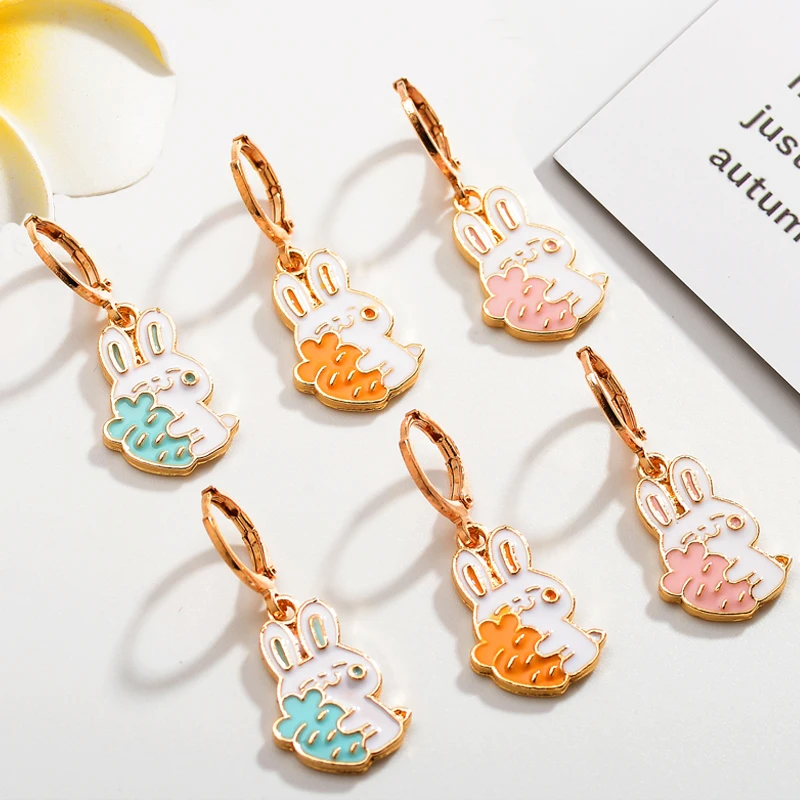 

Cute Rabbit Earrings Korean Fashion Enamel Rubbing Oil Women's Pendant Pink Carrot Bunny Girl Sweet Jewelry Hoop Dangle Earrings