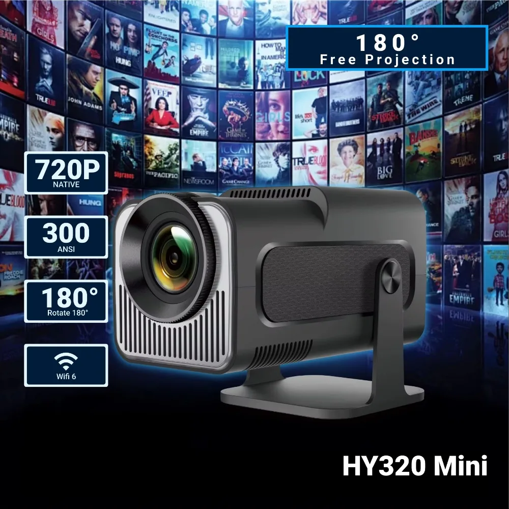 Мини-проектор HY320 720P Android 11 4K 300ANSI Wifi6 BT5.0
