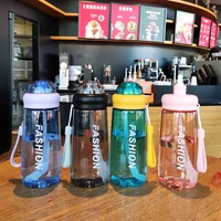 500ml outdoor fitness water cup with straw transparent plastic portable sport travel drinking bottle bpa free with carrying rope