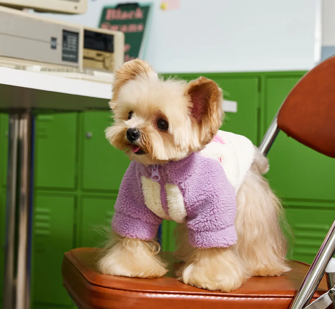 

Thick Fleece Coat for Dogs and Cats, Retro Zipper Jacket, Small and Medium Dog Outwear, Pet Costume Clothes, Winter