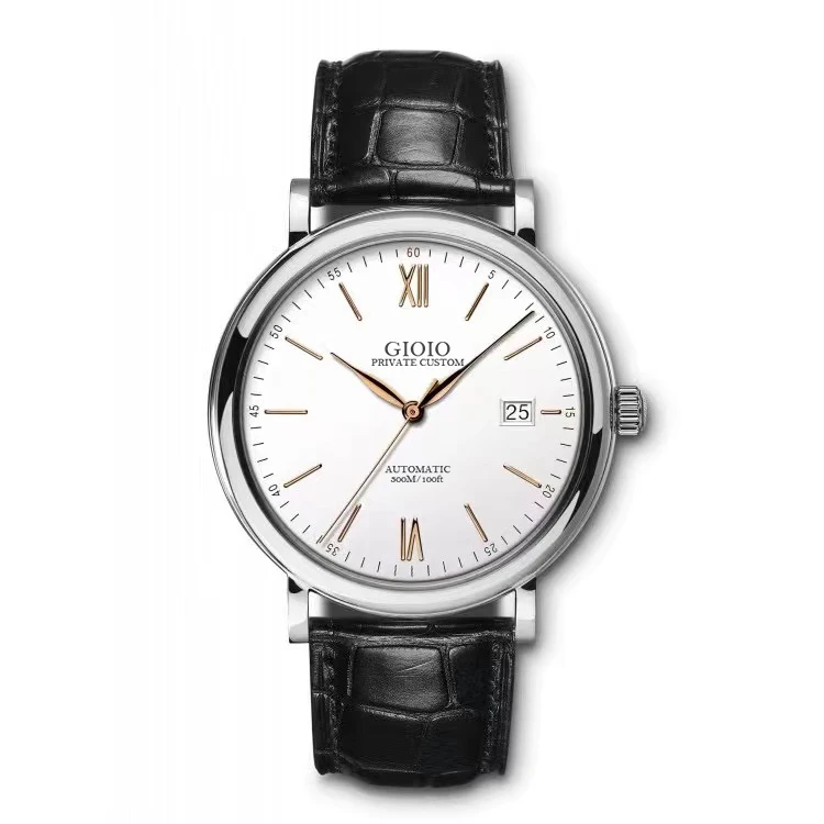 

automatic mechanical men watch black leather