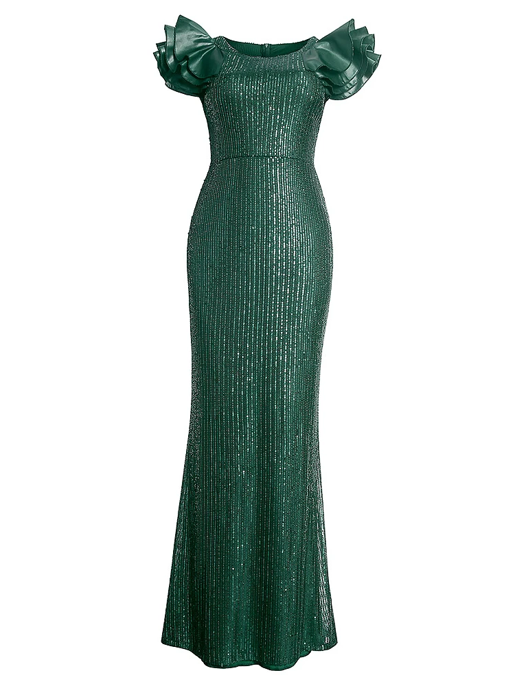 

Vetement Femme Grande Taille African Wedding Evening Dress for Women Sequin Ruffle Elegant Gowns Robe Dubai 2023 Christmas