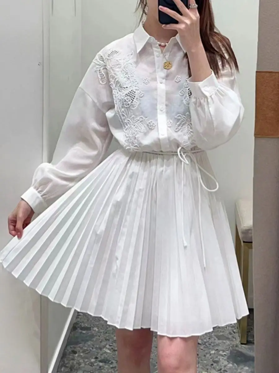 

Женское плиссированное платье, простое ажурное Цветочное платье для ранней осени, 2023