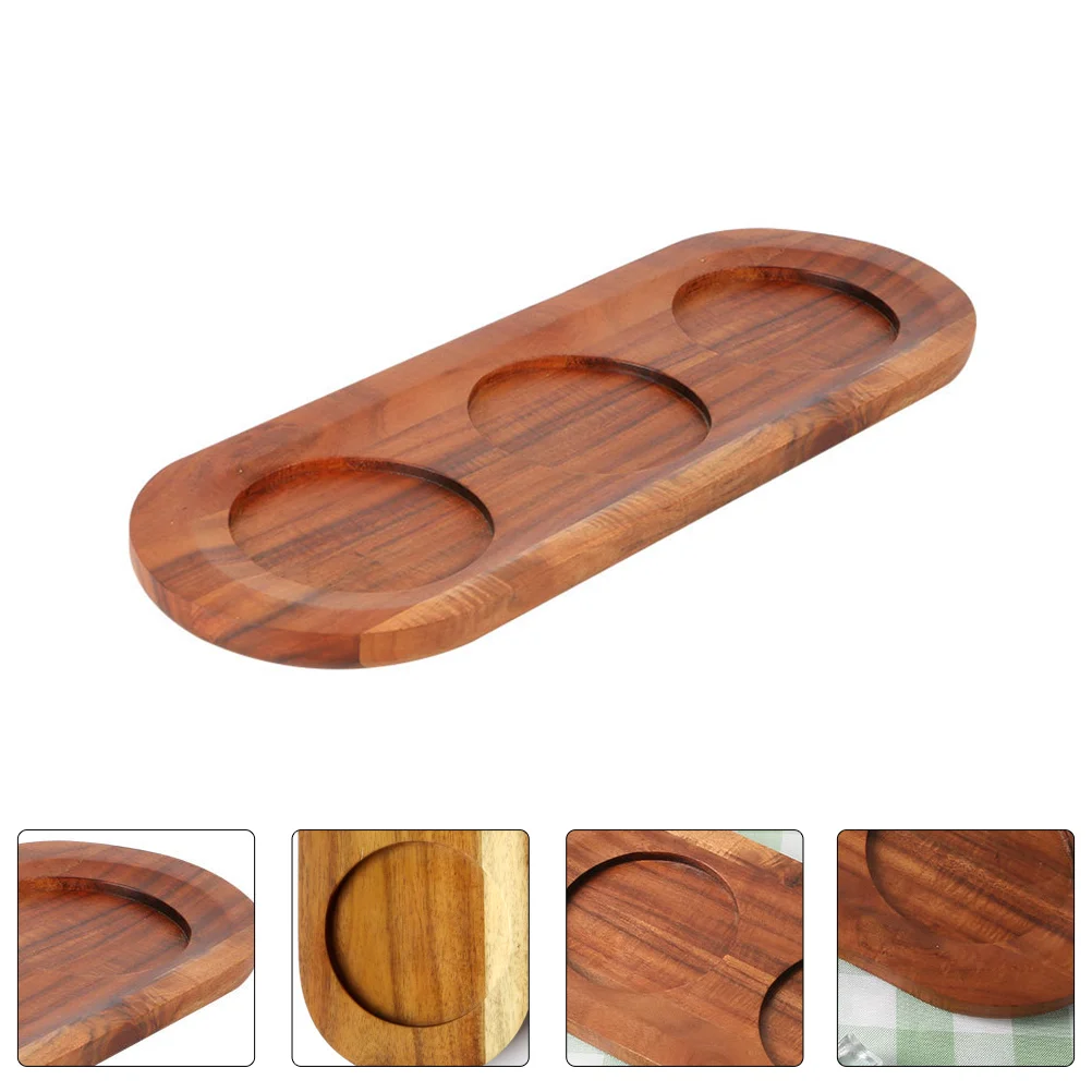 

1Pc Three-slots Wooden Tray Bottle Mat Wooden Coaster Whisky Tray for Home Bar