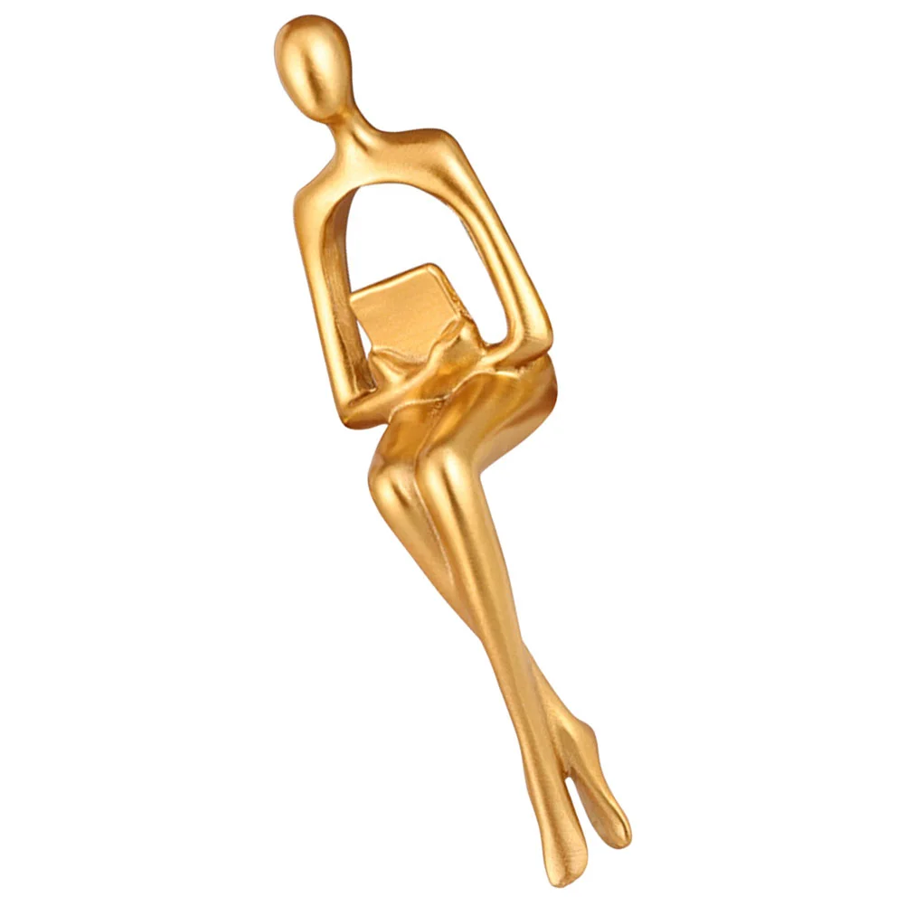 

Sitting Thinker Statue Abstract Sculpture Bookshelf Decor Resin Figurine for Home Office