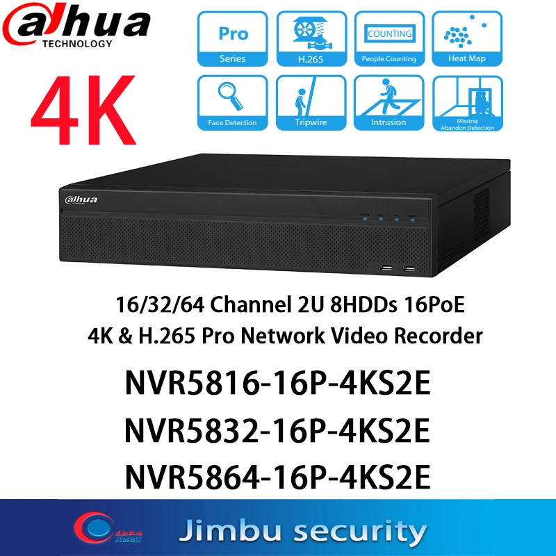 

Dahua 16PoE 4K NVR 16CH 32CH 64CH NVR5816-16P-4KS2E NVR5832-16P-4KS2E NVR5864-16P-4KS2E H.265 Pro Network Video Recorder