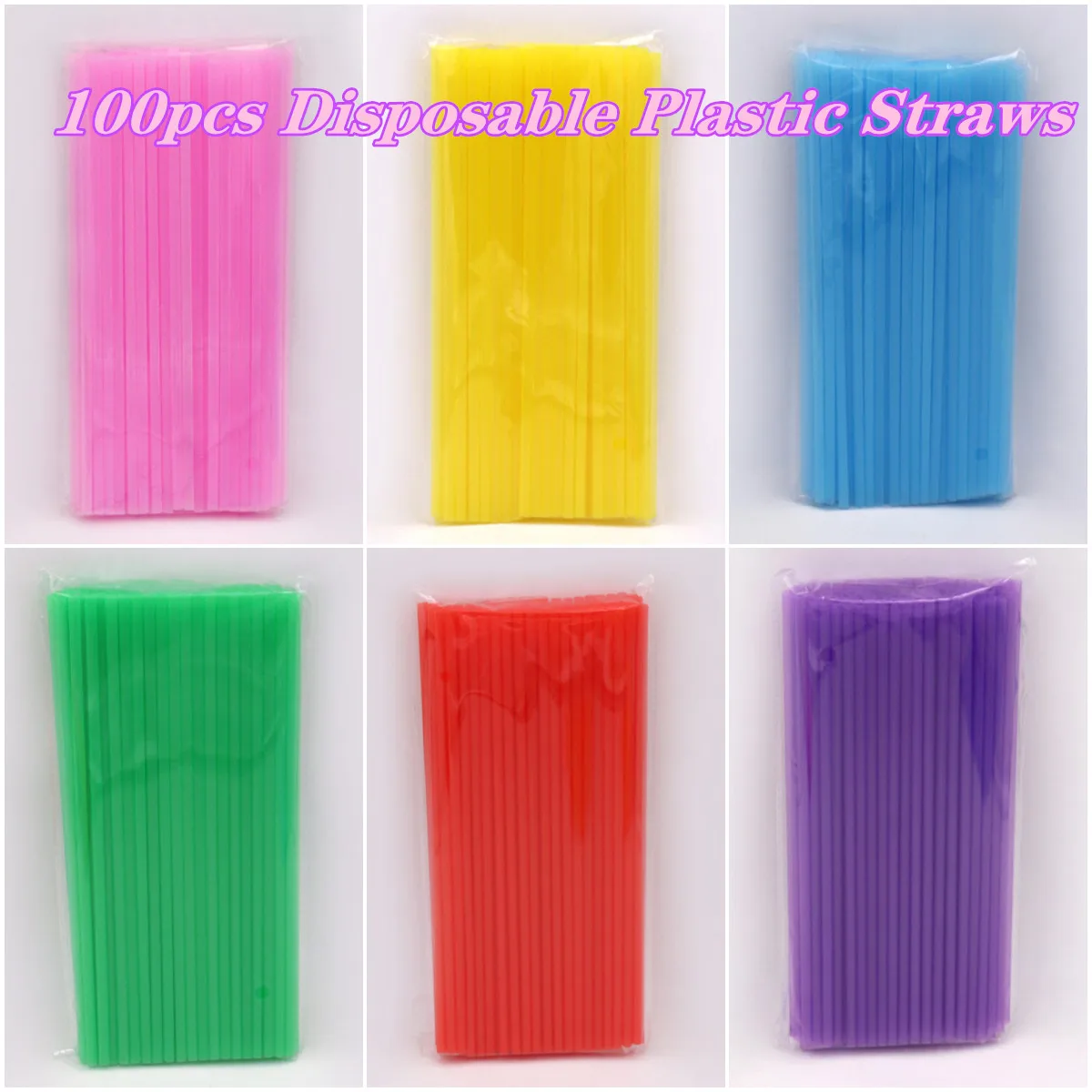 

100pcs Disposable Plastic Straws Colorful Milk Tea Juice Milkshake Drinking Straws Party Straight Tube Straw Bar Accessories