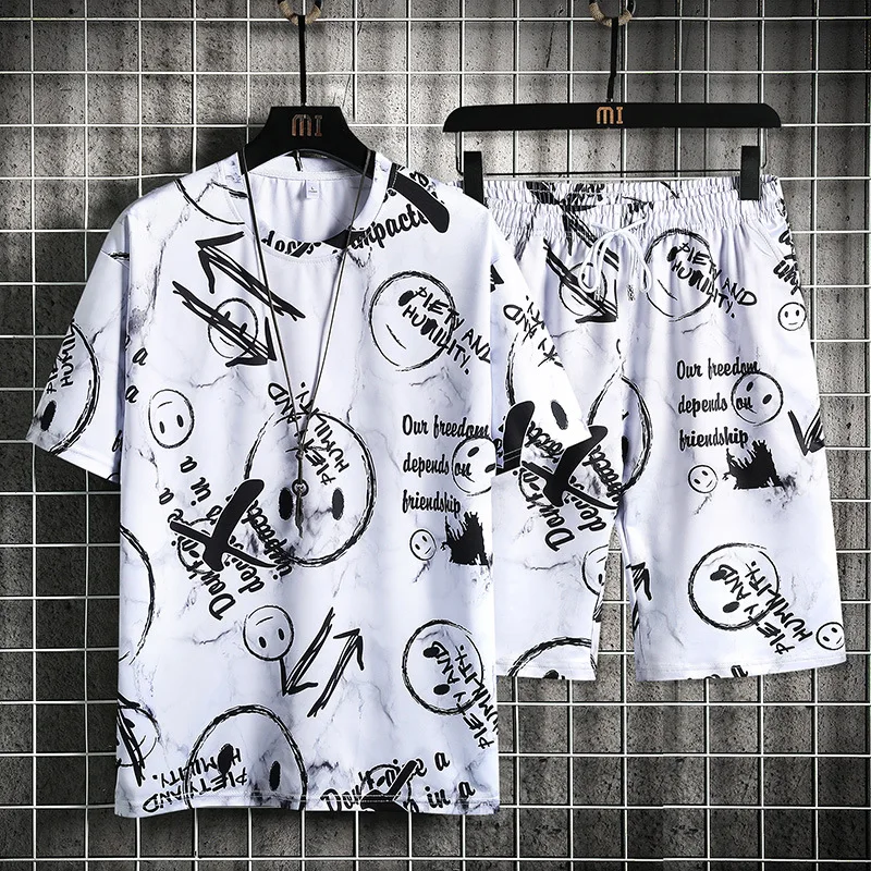 

2022Summer New Short-Sleeved Shorts Printing Suit Casual Men's Casual Loose Sports Suit