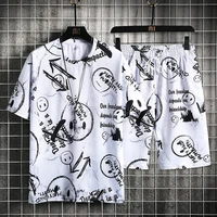 2022summer new short sleeved shorts printing suit casual mens casual loose sports suit