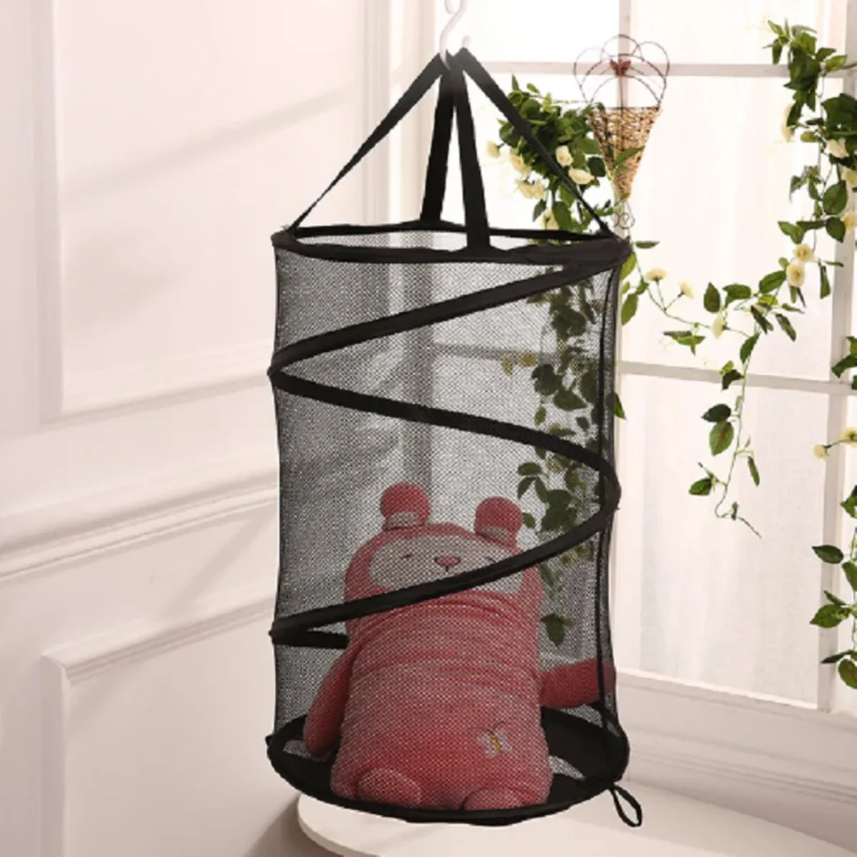 Большая складная корзина для белья сетчатая вентилируемая с ручками прачечной