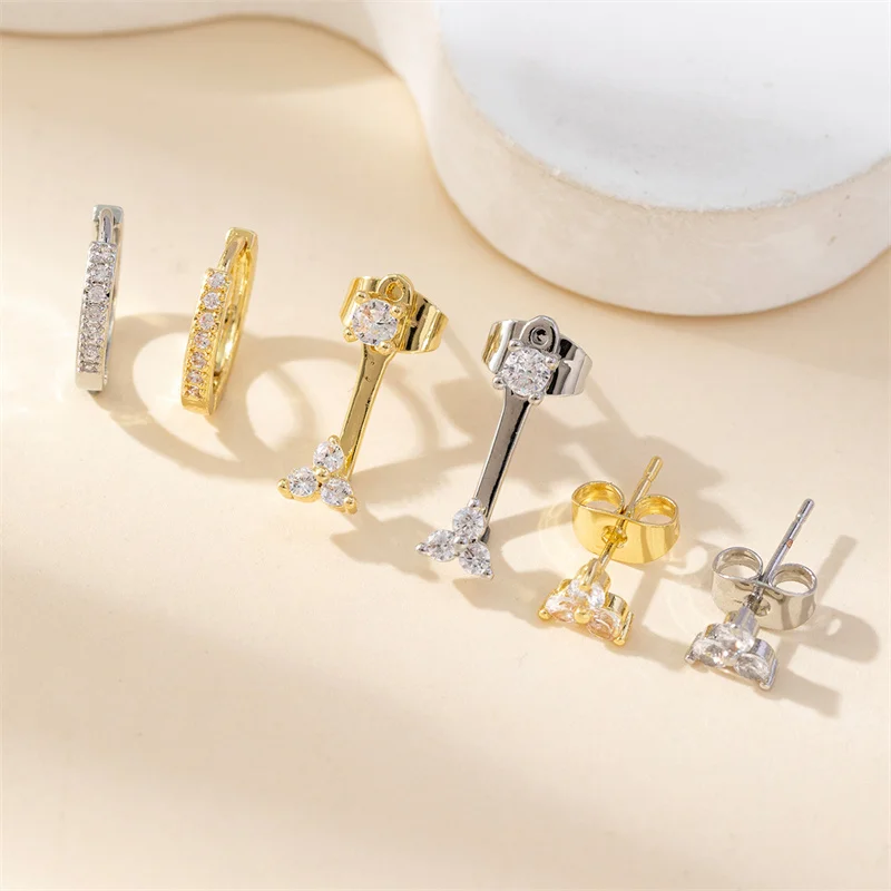 3 шт./компл. модные серьги-гвоздики с цирконием и круглым пирсингом для женщин