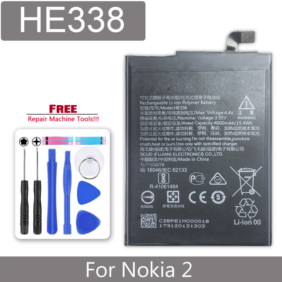 

HE338 4000mAh Battery For Nokia 2 Nokia2 HE 338 Batteries Bateria + free tools