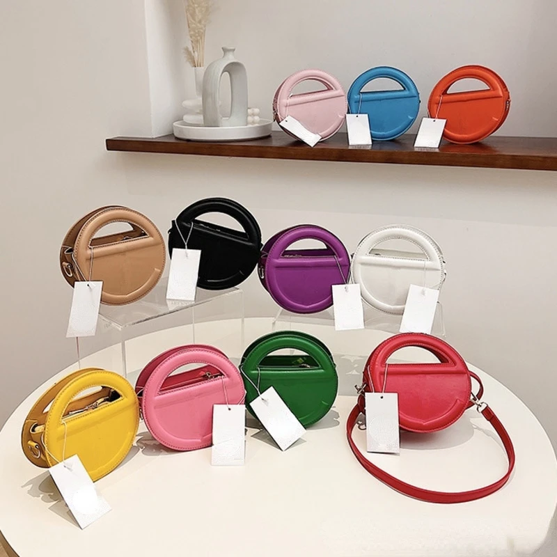 

2023 Womens Bag Fashion Pu Leather Solid Color Handbags Female Single Shoulder Crossbody Bags Designer Ladies Small Round Purses