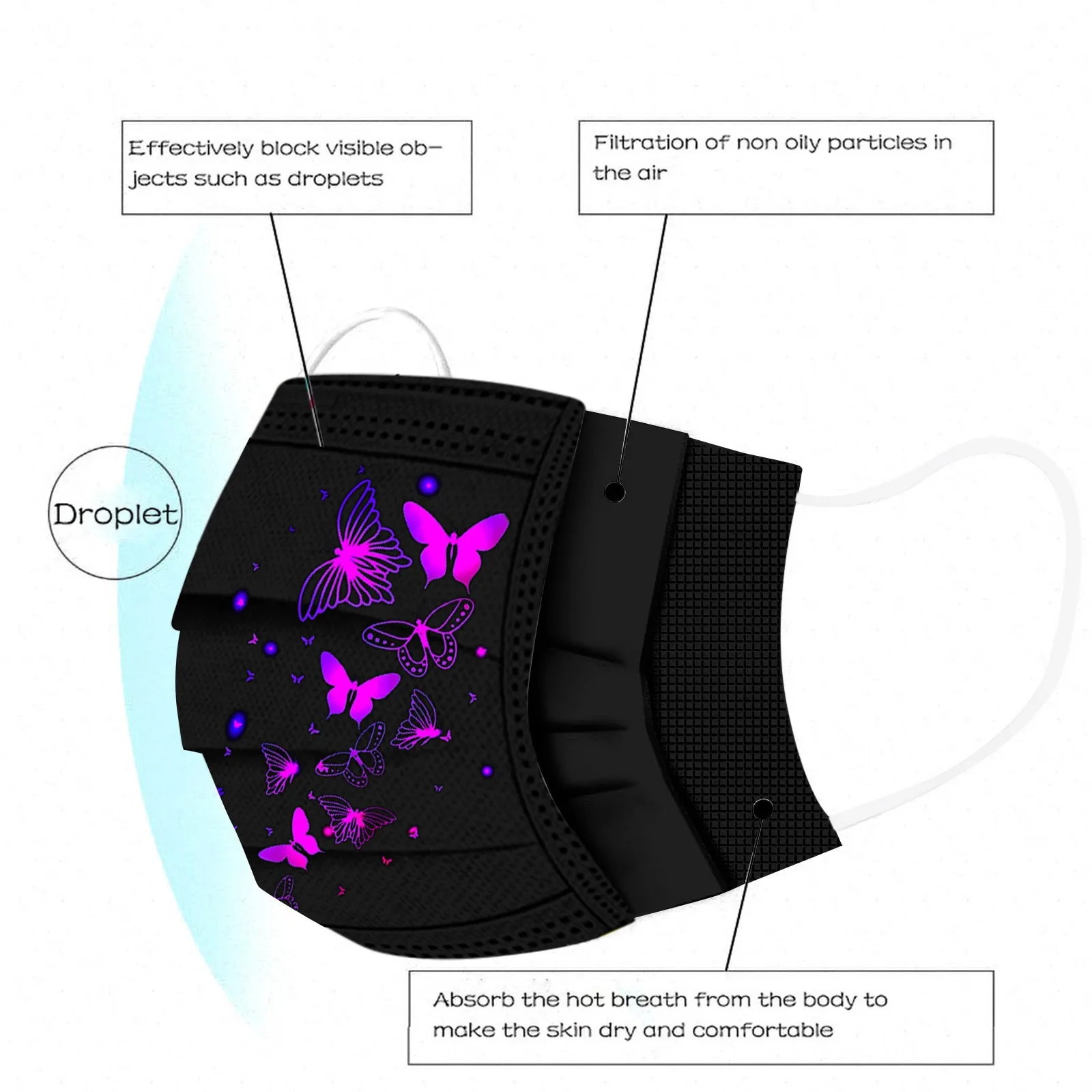 Маска одноразовая Защитная с принтом бабочки для взрослых 10 шт. |