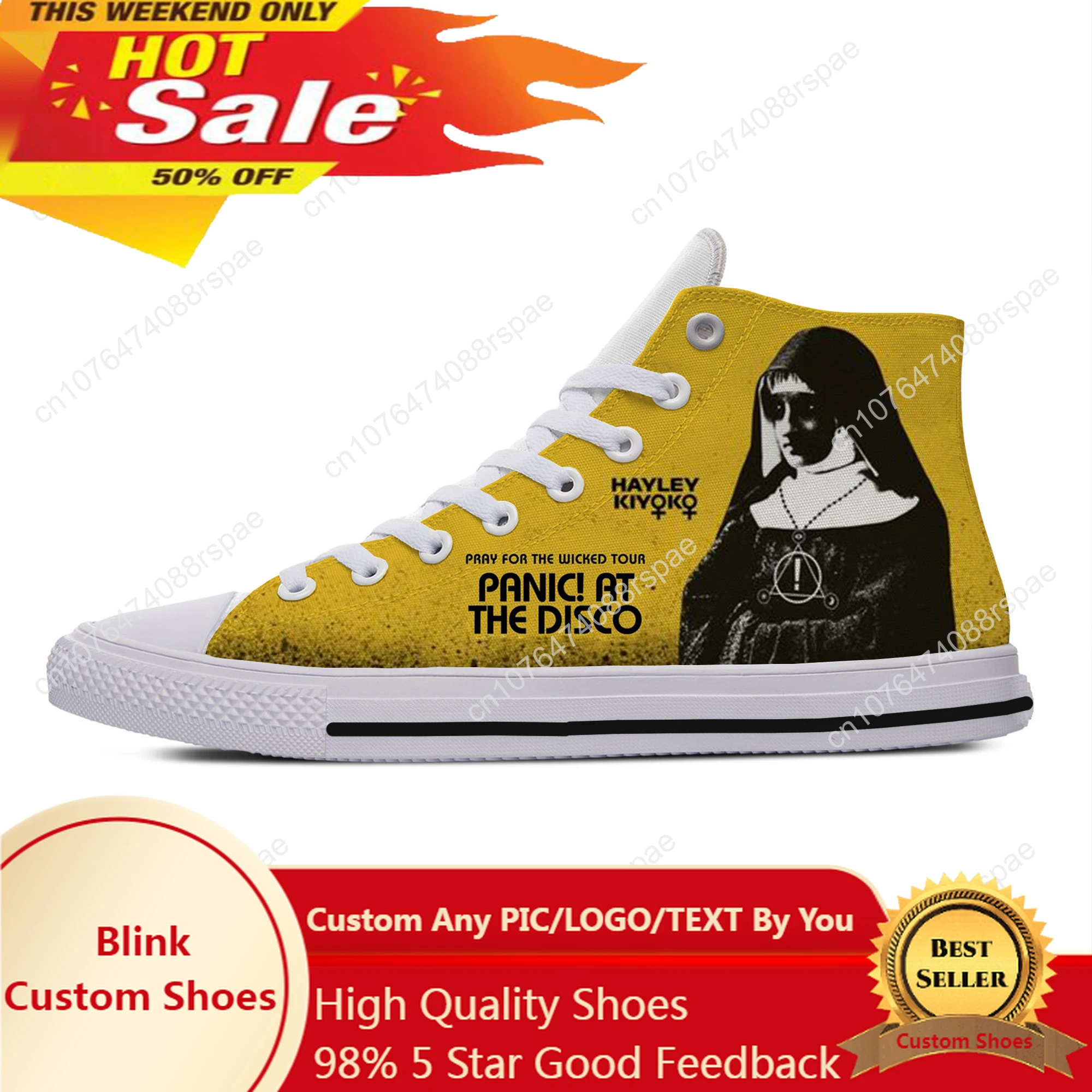 

Hot Lightweight Panic! At The Disco Man Woman Sneakers Casual Board Shoes High Quality Hot Canvas Shoes High Top Board Shoes