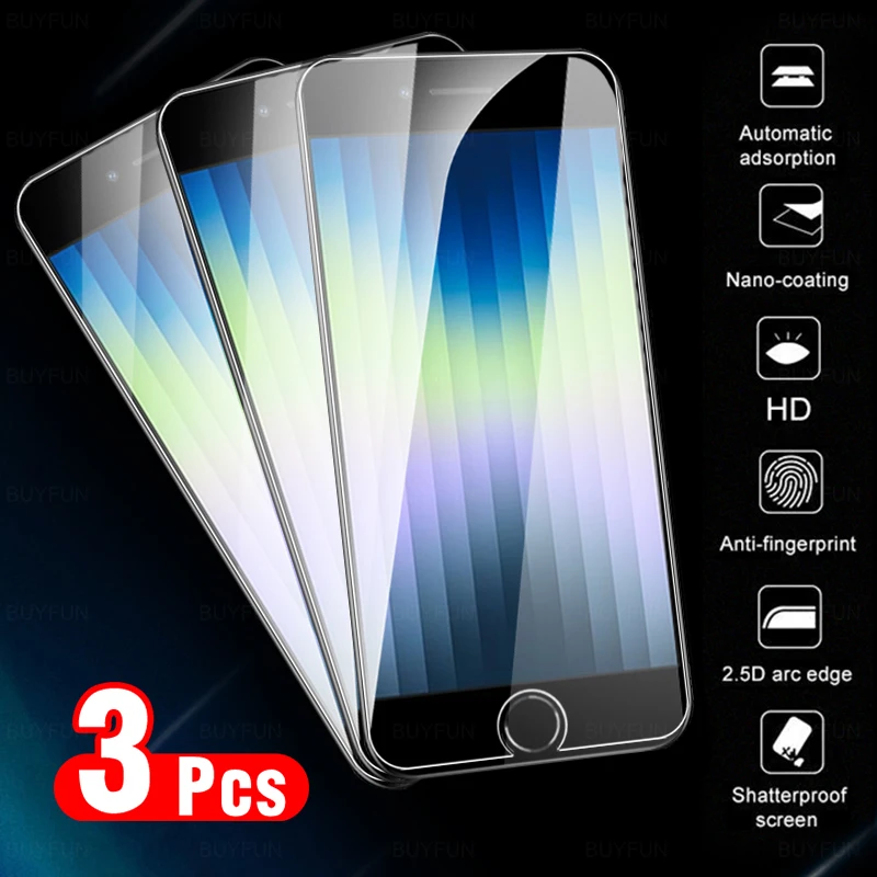 

3pcs Full Cover Tempered Glass Film For Apple iPhone SE 2022 2020 4.7'' Screen Protector For iPhone SE2022 SE2020 Phone HD Film