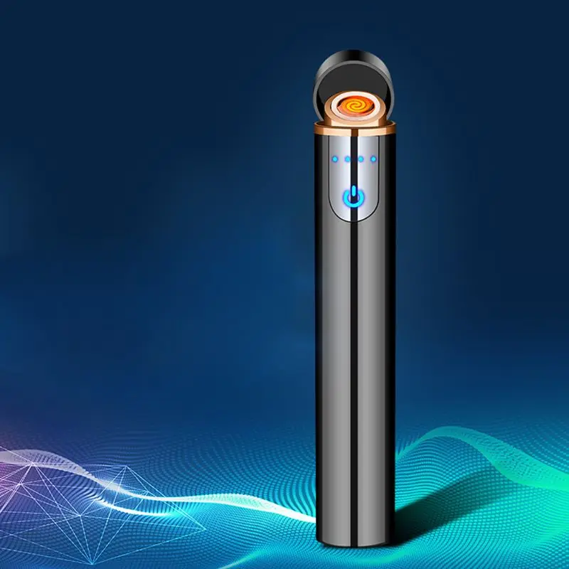 

Hot Selling Circular Mini Metal Outdoor Windproof Touch Sensing USB Charging Tungsten Wire Flameless Lighter Holiday Gift