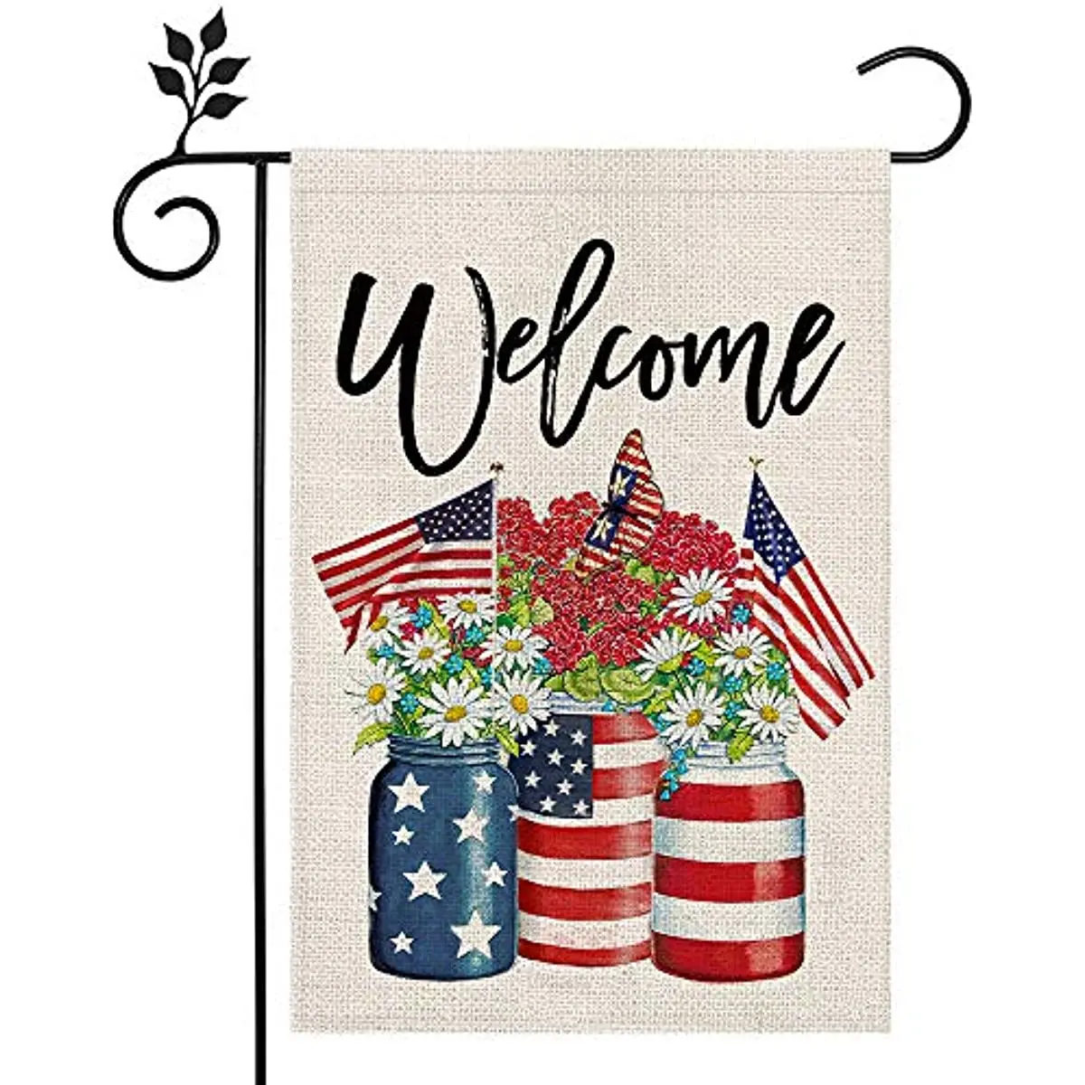 

Patriotic American Stars and Stripes Floral Welcome Garden Flag 4th of July Independence Day Memorial Day Yard Decoration
